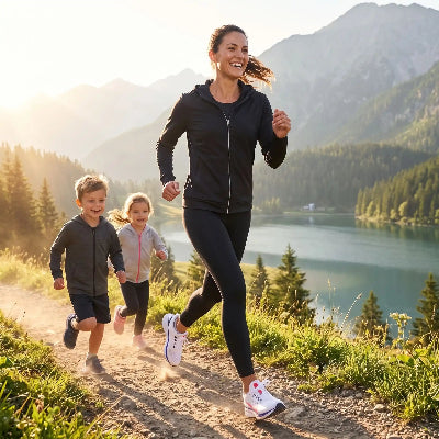 ensemble fitness femme courre avec enfants entrainement forme
