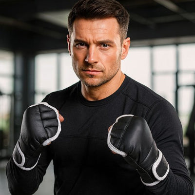 Gant de boxe joueur position de frappe droite