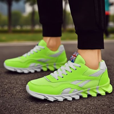 Chaussure de running homme couleur verte fitness sport