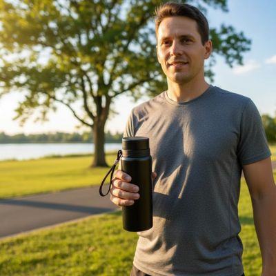gourde isotherme acier couleur noire homme droite fitness
