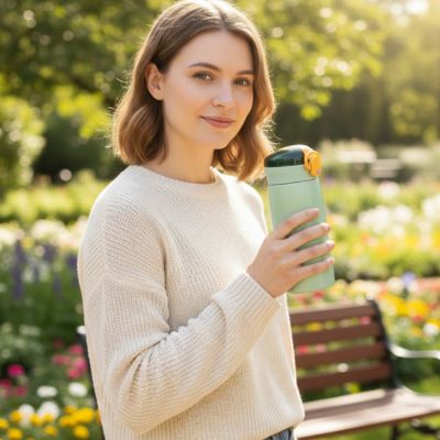 gourde isotherme enfants vert droit femme fitness profil