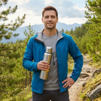 gourde isotherme inox thermique dans main droite fitness domicile