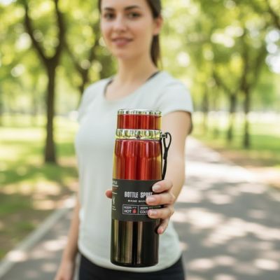 gourde isotherme fitness thermo durable rouge main gauche