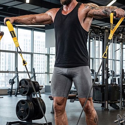 Sangle musculation résistance deux bras homme fitness 